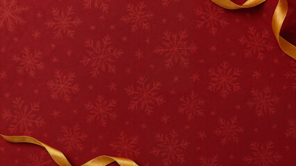 Rich red snowflake patterned background with gold ribbon details, perfect for Christmas product placement, festive packaging, winter promotions, social media visuals, banners and blog designs.