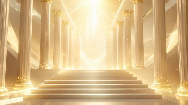 黄金の粒子が舞う神々の宮殿 幻想的な光のループ