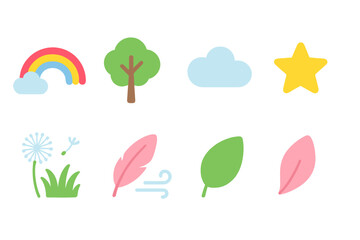 Weather and nature neon icon set. Bright and glowing symbols in flat style.