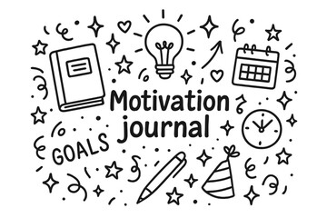 Motivation Journal Doodle. Motivation journal. Hand-drawn doodle illustration of Motivation journal. notebook,