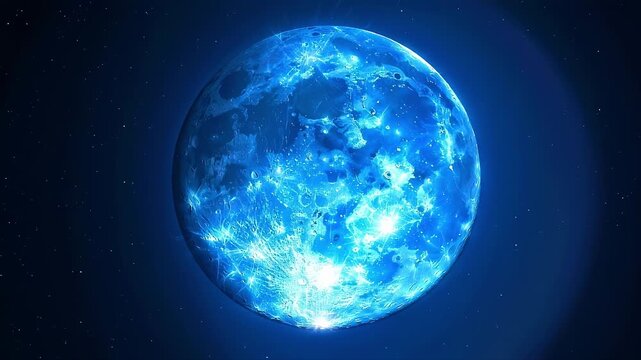 青く輝く幻想的な満月 輝く光
