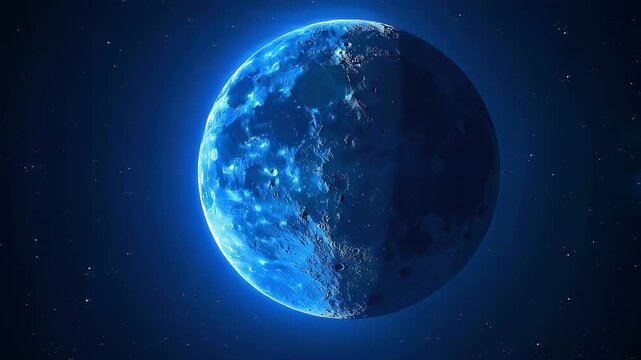 青く輝く幻想的な満月 周回