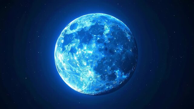 青く輝く幻想的な満月 ズームイン