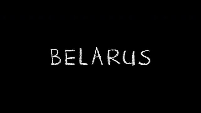 Belarus flag and country name animation on black background