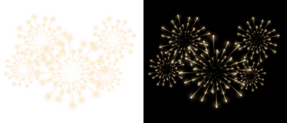 Bright fiery fireworks, golden firework texture, thin stroke lines. Isolated PNG illustration, transparent background. 