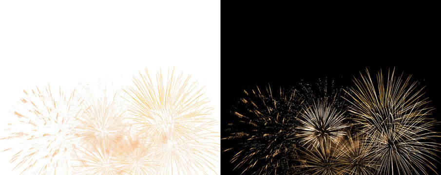 Festive fireworks explosions. A colorful festive effect for New Year's and Christmas designs. PNG overlay.