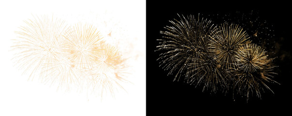 Yellow festive fireworks. Festive PNG file for New Year's and Christmas designs. © Ihor Nemynushchyi