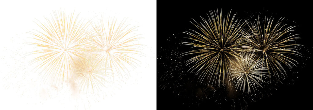 Yellow festive fireworks. Festive PNG file for New Year's and Christmas designs.