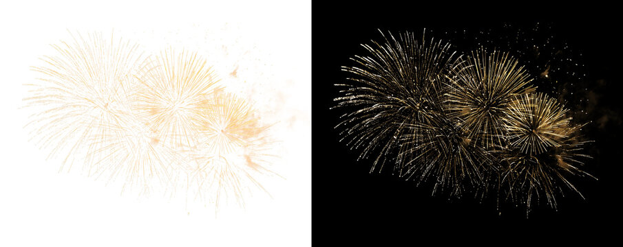 Yellow festive fireworks. Festive PNG file for New Year's and Christmas designs.