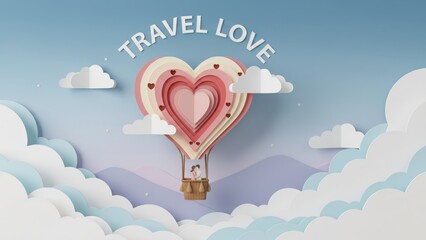 Heart-Shaped Hot Air Balloon in Dreamy Sky. Ai generation