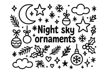 Fototapeta premium Night Sky Ornaments. Night sky ornaments. Hand-drawn doodle illustration of night sky ornaments. Crescent moon