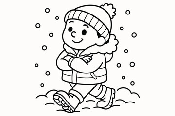 Winter Fashion Coloring. Winter fashion vibes children?s coloring book, outlined drawing, character wearing a