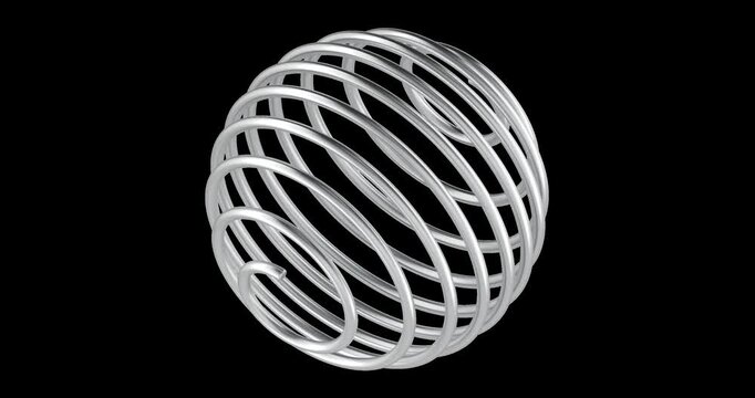 Stainless steel wire whisk ball rotation animation seamlessly loopable. 3D rendering isolated on transparent background