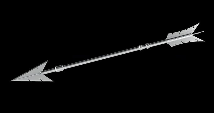 Metallic arrow rotation animation seamlessly loopable. 3D rendering isolated on transparent background