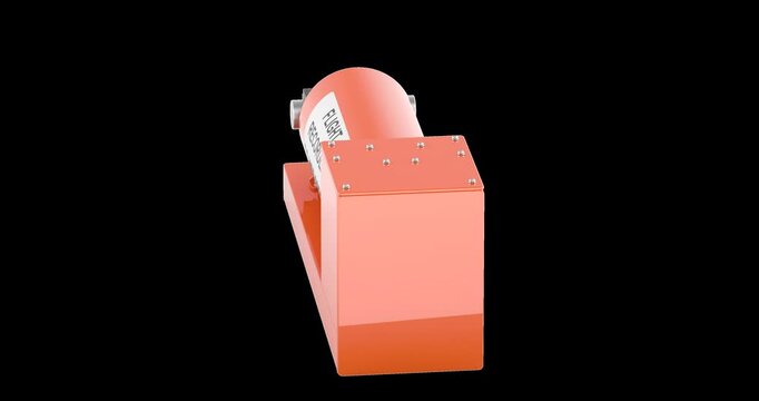 Orange aircraft flight recorder rotation animation seamlessly loopable. 3D rendering isolated on transparent background