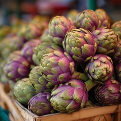 Obraz premium Vibrant fresh artichokes available at local farmers market for a flavorful culinary experience