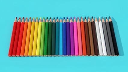 An array of colored pencils arranged neatly in a row, symbolizing creativity and artistic expression