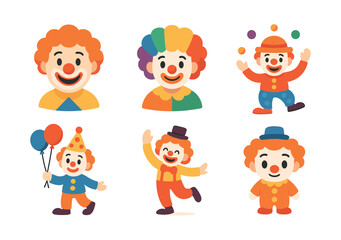 Clown flat vector illustration. Flat clowns set