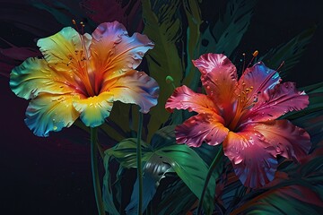 Flower junggle night illustration background