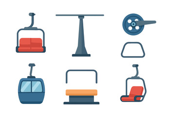 Ski resort elements set. Ski, lift, chairs, resort vector elements