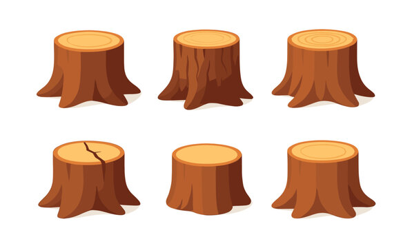 Tree stump vector illustrations. Tree stumps set