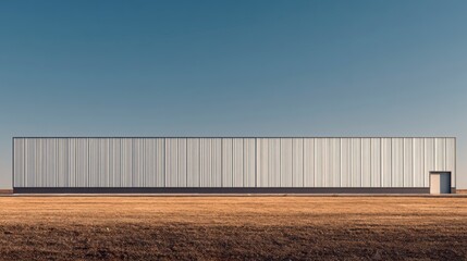 Obraz premium Minimalist Architecture against Blue Sky: Clean lines and simple aesthetics define a modern building under a clear sky. A stark contrast between the building and the environment.