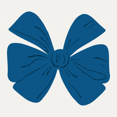 Playful navy bow, ribbon loops. Blue playful bow illustration, decorative knot. Navy ribbon bow, playful ribbon vector