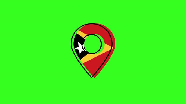 East timor flag inside animated location icon on green screen