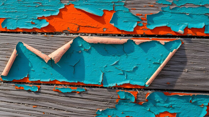 Authentic Traditional Fishing Boat Texture Detail Showing Peeling Paint On Weathered Wood Surface