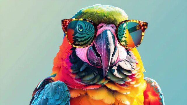 Colorful parrot wearing sunglasses. Trendy and vibrant  for fashion or wildlife themes.