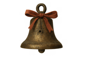 Rustic christmas jingle bell with an orange fabric ribbon, vintage holiday ornament for festive celebration