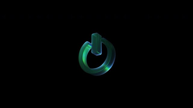 Rotating power button glowing green and blue on black background