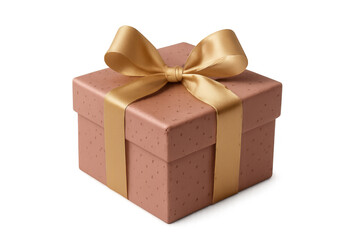 Obraz premium Pink gift box wrapped with a golden ribbon and bow, symbolizing celebrations, holidays, and giving surprise