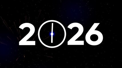 New year 2026 countdown concept with clock face replacing zero and space background