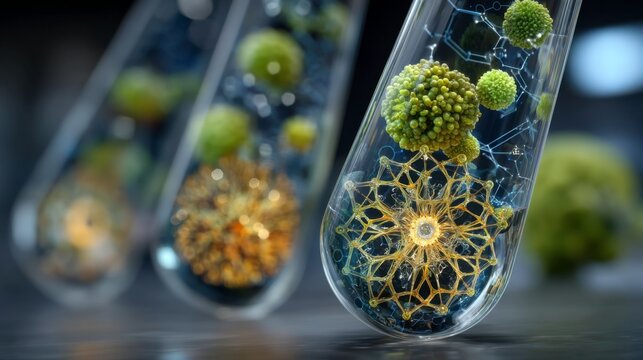 Colorful Microorganisms in Laboratory Test Tubes with Scientific Background - Powered by Adobe