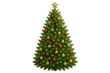 Fototapeta premium Christmas tree decorating holiday season with shining gold star, red, gold and silver ornaments on transparent background