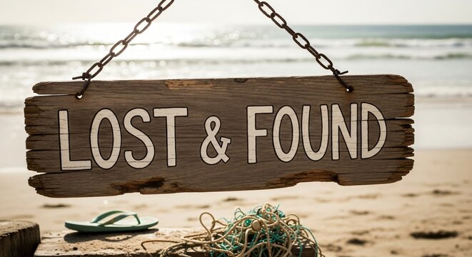a wooden sign with the words lost and found on it