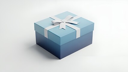Elegant Blue Gift Box with White Ribbon and Bow on White Background