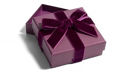Obraz premium Elegant Purple Gift Box with Satin Ribbon and Bow on White Background