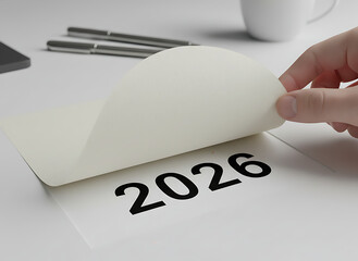 New Year 2026 Planning: Hand Peeling Calendar Page to Reveal Date