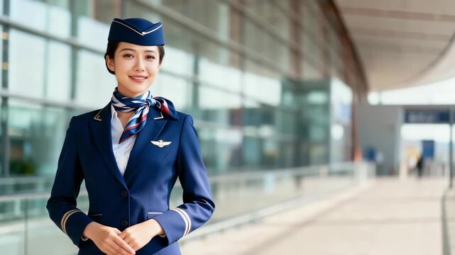 confident ground ambassador in navy uniform greets arriving guests