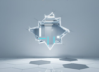 Abstract Modern Broken Wall Portal in Futuristic White Room