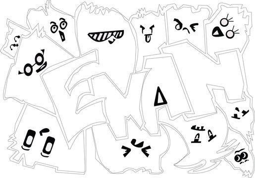 Expressive Graffiti Art A Whimsical Wordscape of Emotions.