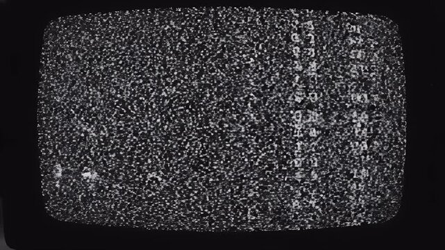 Vintage CRT television screen showing white noise static and analog signal interference.