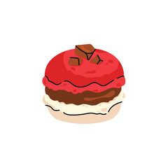 Vector and colorful french macarons with different flavors. Sweet dessert collection with chocolate, berry, fruit and pistachio macarons, perfect for bakery design, packaging and food illustrations