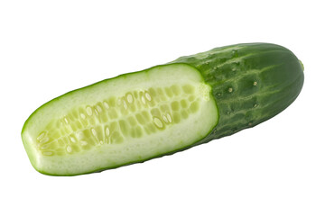 Freshly cut cucumber showing inner details and textures . Isolated on transparent background, png