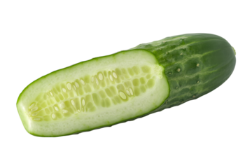 Freshly cut cucumber showing inner details and textures . Isolated on transparent background, png