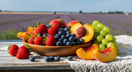 a bowl of fruit and berries on a table