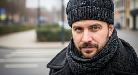 a man wearing a knit hat and scarf