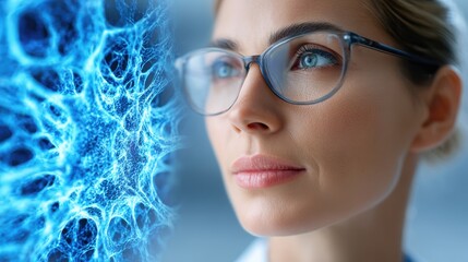 Future of AI & Neuroscience: Woman Scientist Analyzing Data, Technology